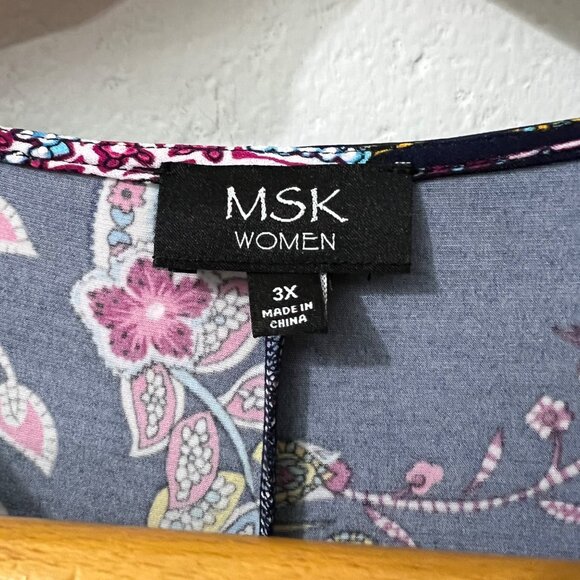 MSK Navy‎ Floral Print Short Sleeve Tunic Shift Dress 3X - Picture 5 of 9